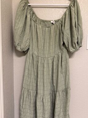 NSR Sage Green Maxi Dress with Puff Sleeves